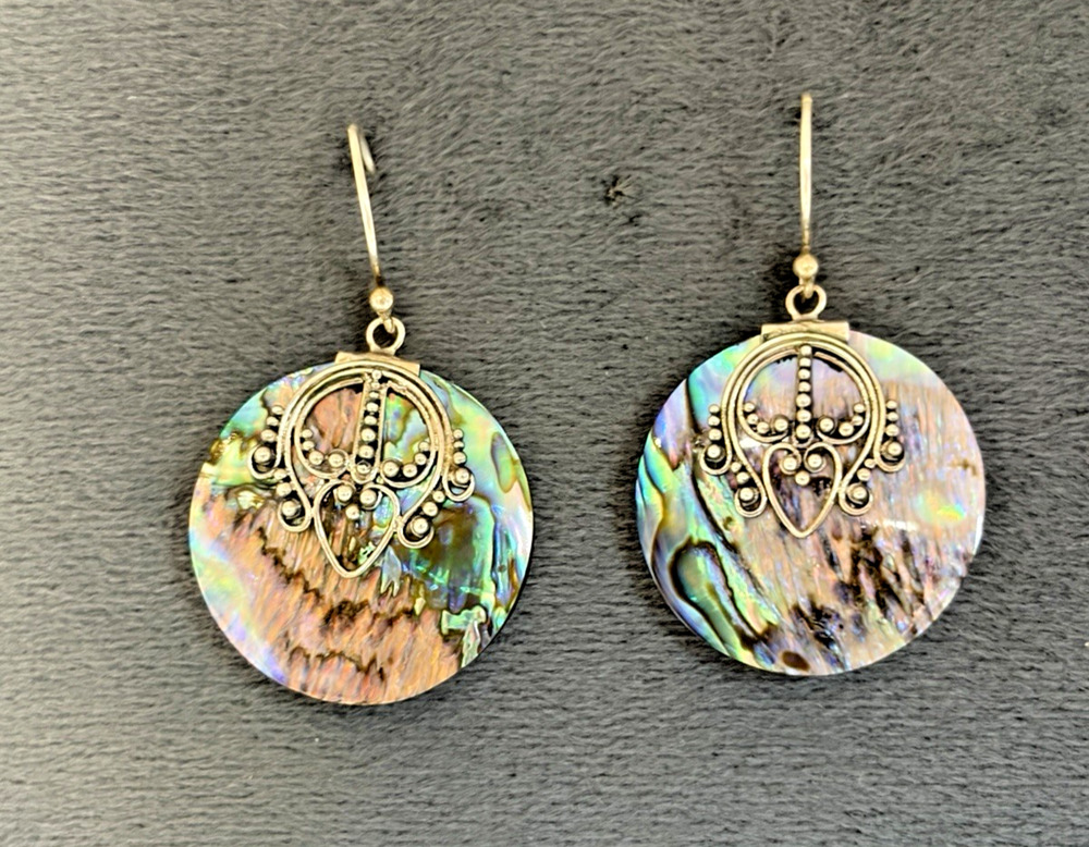 Suarti Sterling Silver Abalone Shell Overlay Round Dangle Earrings